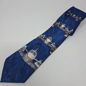 Steven Harris Necktie Mens Blue White Airplane Design Jacquard Formal